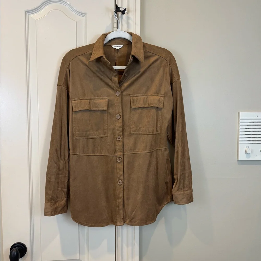 Brown suede like Button Down Shirt soft western max studio - Picture 5 of 7